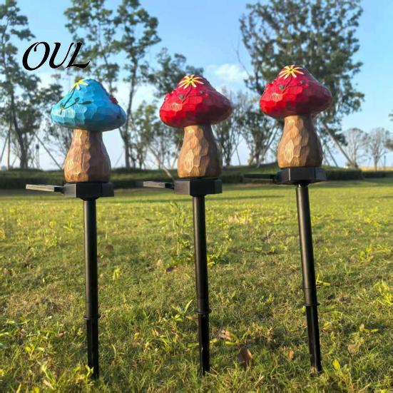 Patio Lawn Path Illumination Solar Mushroom Garden Stake Light, Resin Fairy Lamp with Energy Saving Outdoor Lighting Warm Glow, Waterproof Yard Decor