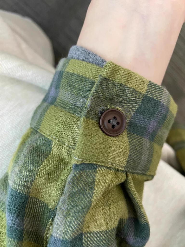 2025 Women's Retro Blue Plaid Shirt Jacket - Loose Fit, Long Sleeve for Spring & Autumn