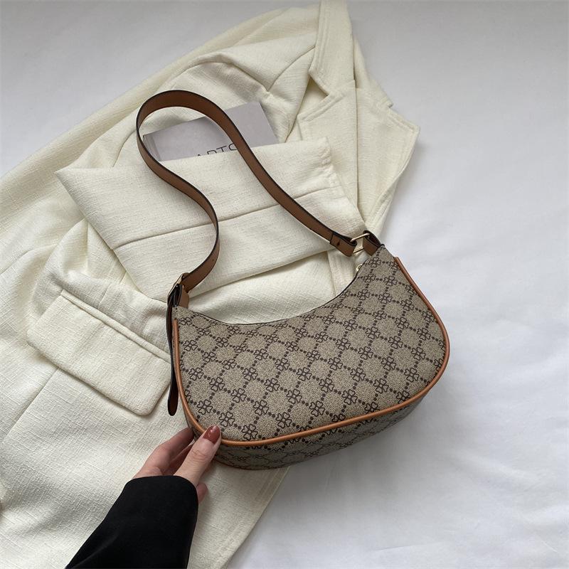 Pu Vintage Stylish New Moon Shoulder Bag In Chic Coffee And Cream Colors Perfect For Use Everyday