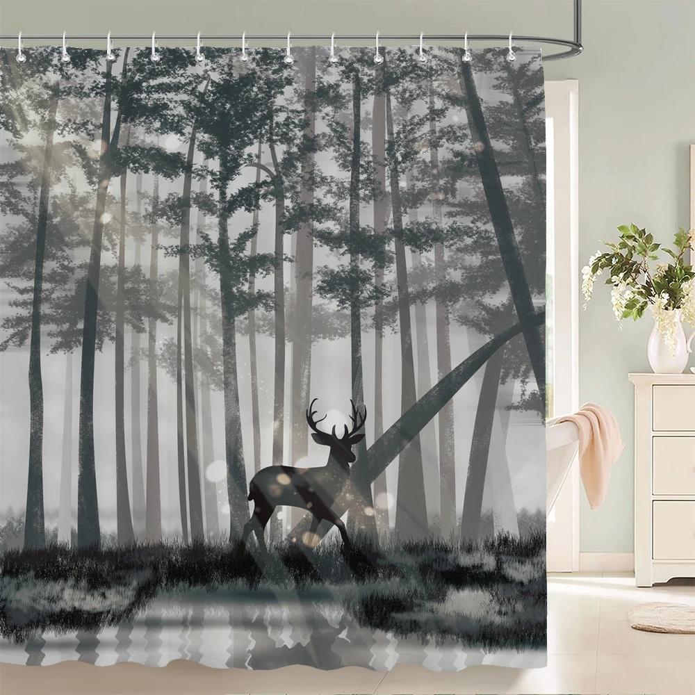 Waterproof Fabric Shower Curtains Tree leaves White Birch Bathroom Large 240X180 3D Print Decoration Shower Curtain Bath Scree