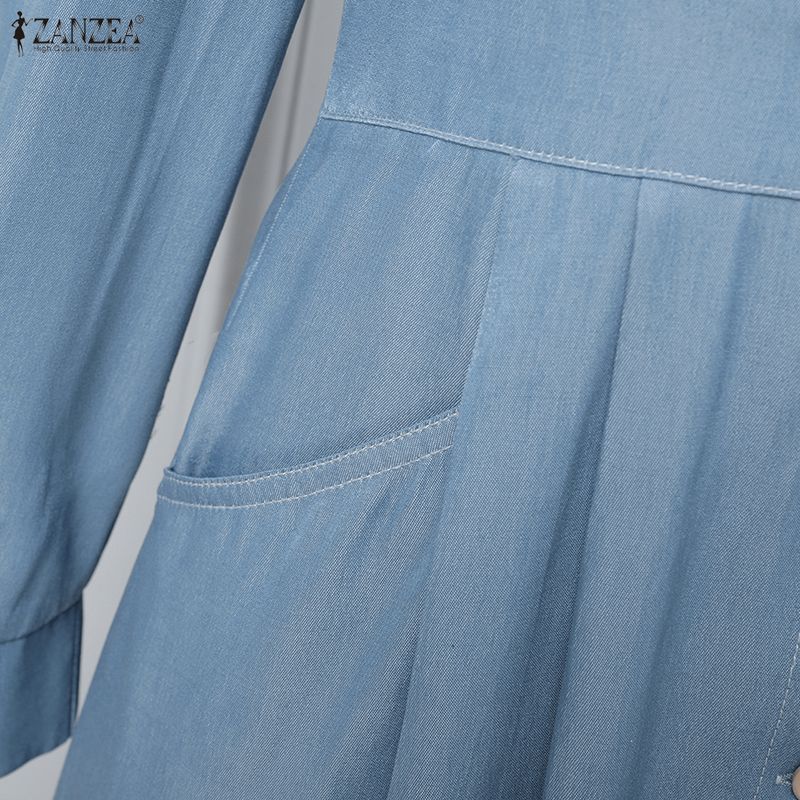 ZANZEA Lässiges Damen-Kleid mit Umlegekragen und langen Ärmeln