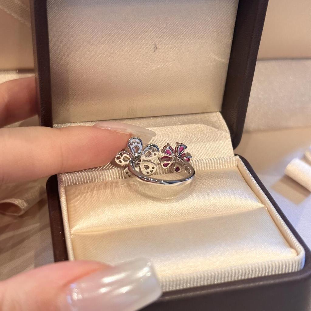 Fashion and High quality dazzling silver 925 full diamond red flower rings for women light luxury and exquisite jewelry gifts