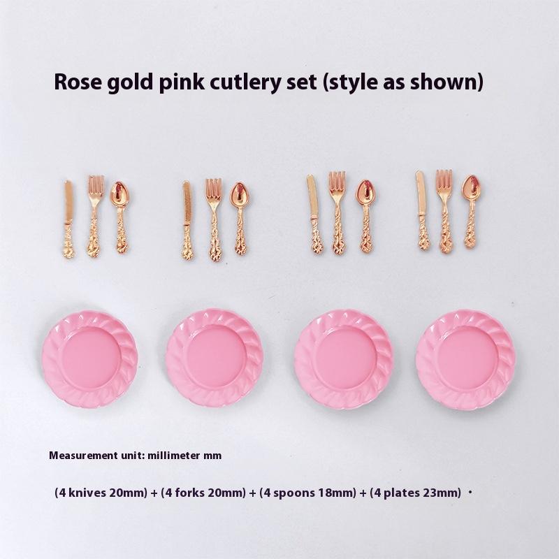 1/12 Scale Miniature Dollhouse Cake Dish with Knife Fork Spoon Set - DIY Decoration Doll House Accessories for 1/12 Scale Models