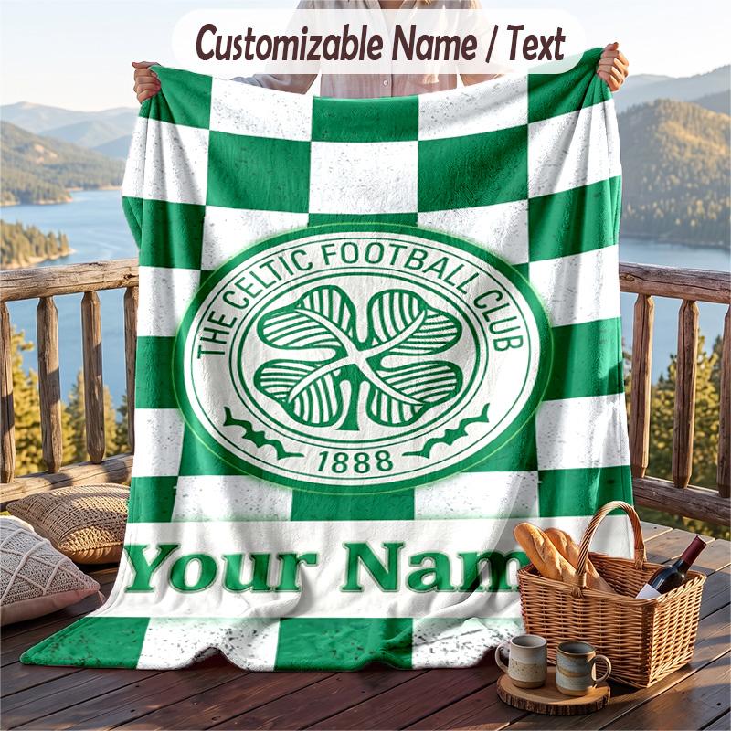 Flannel Blanket Celtic FC Print Custom Name Text Soft Throw for Sofa Bed