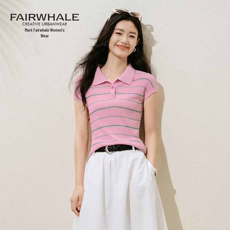 Mark Fairwhale Women's Color-Block Stripe Polo Knit Short Sleeve Top