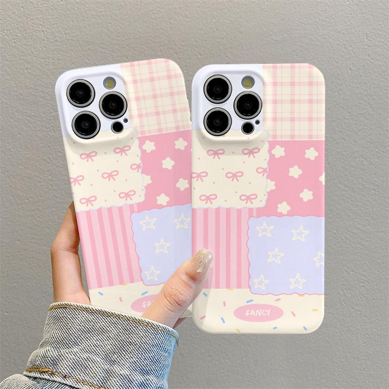 Plaid splicing is suitable for Apple 17promax cartoon cute iPhone16Pro lens all-inclusive 15 new 14.