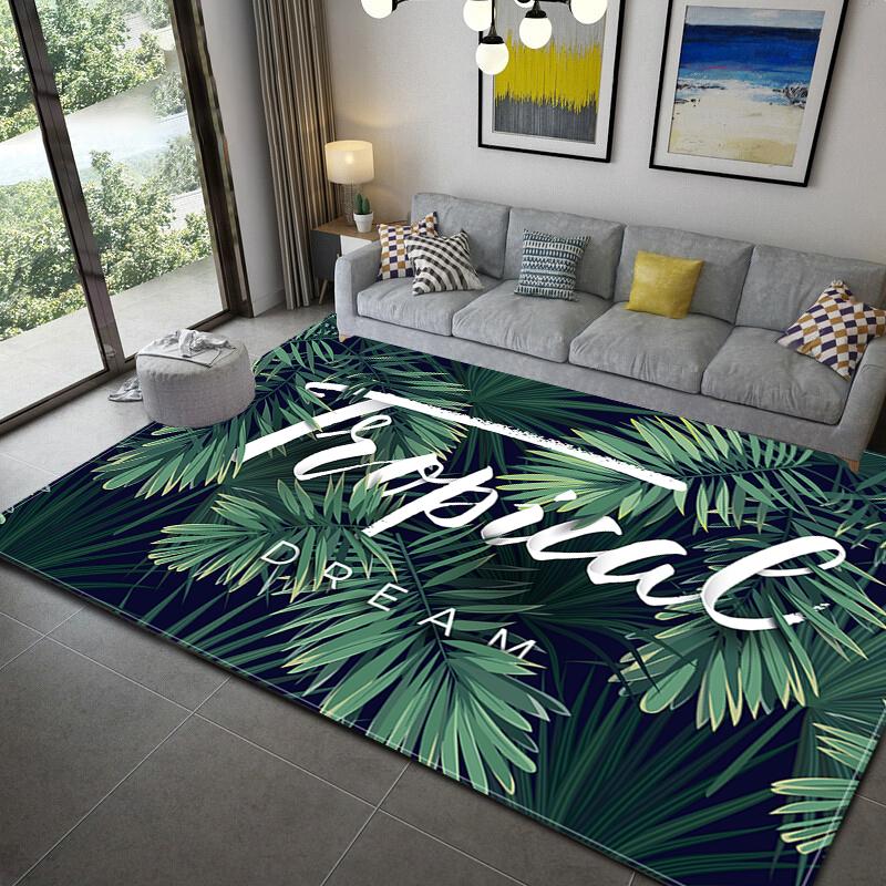 Green Tropical Rainforest Leaves Area Rug Plant Flannel Carpet Palm Leaf Mat For Living Room Sofa Table Large Area Rugs
