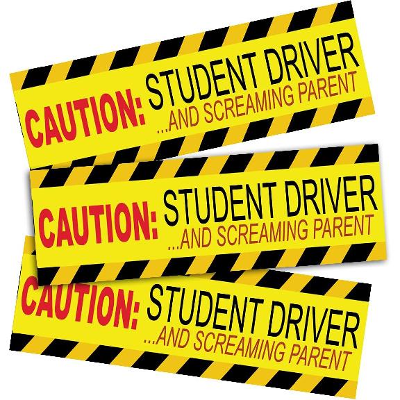 Student Driver Magnetic Sticker - Caution Student Driver and Screaming Parent 3 Pcs Funny Premium Quality Car Safety Vehicle New Driver Yellow Caution Student Driver an