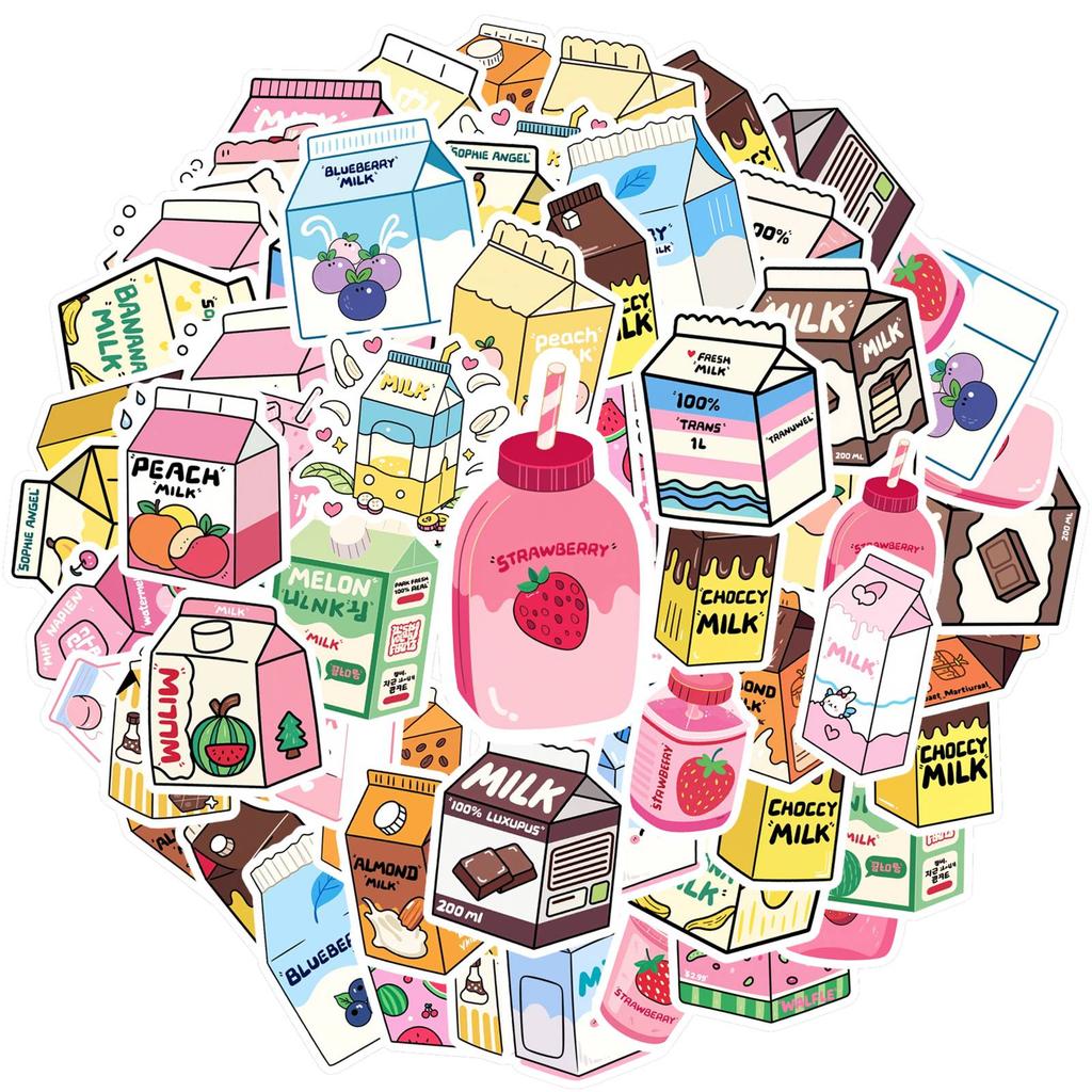 35pcs-50pcs Colorful Fruits Stickers Cute Beverages Teacher Reward Stickers  Stickers For DIY Phone Guitar Laptop Notebook