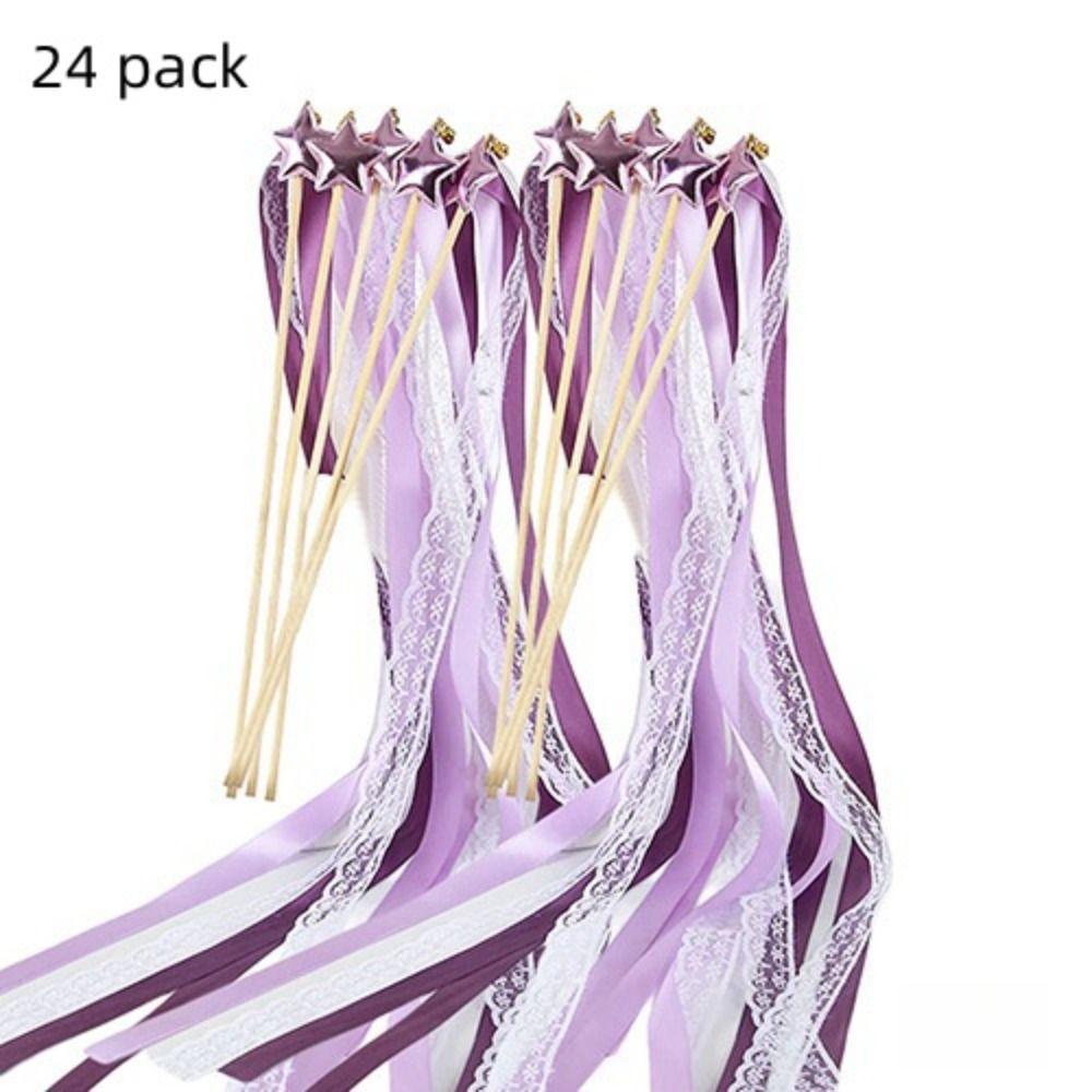 24 Pack with Bells Fairy Wands Lace Ribbon Pentagram Fairy Wand Cute Ribbon Wands Wedding