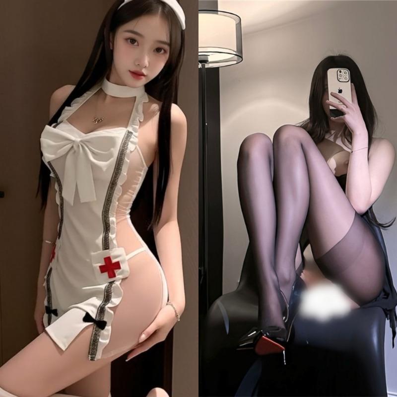 Sexy lingerie sexy nurse uniform back perspective hip shorts pajamas passion free robe 0