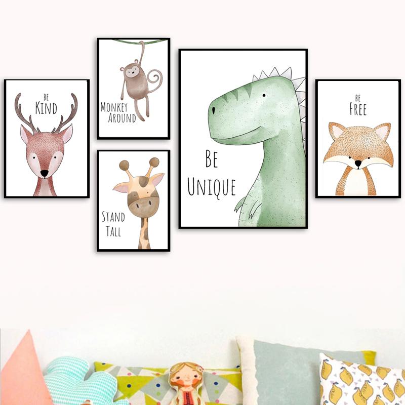 Folhas de decoração de animais, pôster de arte de parede, telas infantis, pinturas de quarto para berçário, impressões decorativas, pôsteres de parede sem moldura