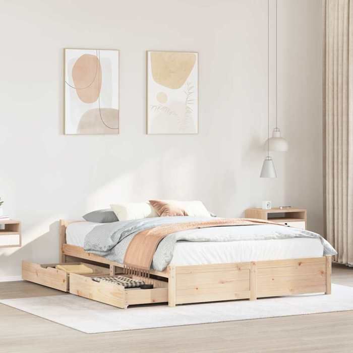 VidaXL Cadre de lit avec tiroirs 120x190 cm bois de pin massif, sommier, cadre de lit double, cadre de lit en bois massif, 3301676