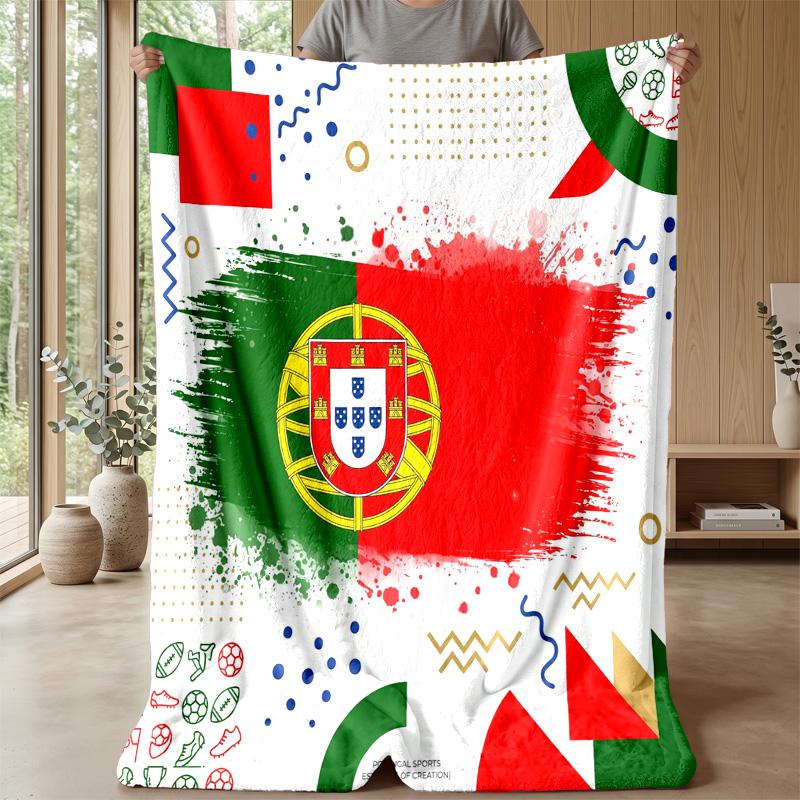 Portugal Football Printed Flannel Blanket Skin Friendly Warm Decorative Throw for Indoor Couch Bed Daily Use