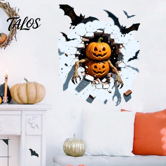 Scary Atmosphere Props for Bar Halloween Wall Sticker, Realistic Pumpkin/Zombie/Werewolf/Clown Print, Waterproof PVC Self-Adhesive Decals, Pvc