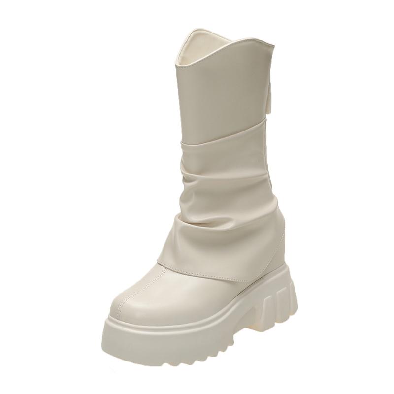 New 9cm Platform Increase Women Ankle Boots Fashion Back Zippers Shoes Autumn Winter Thick Heel Non Slip Ladies Short Booties