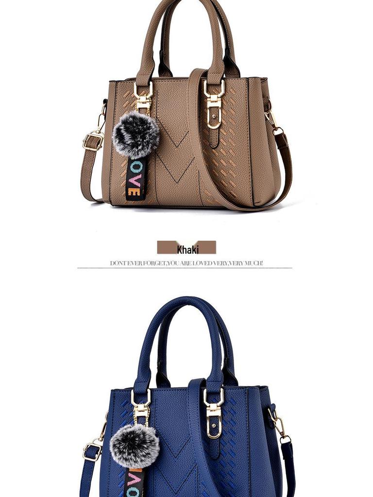 2024 New Korean Style Fashion Embroidered Women's Handbag with Large Capacity and Pom-Pom Pendant