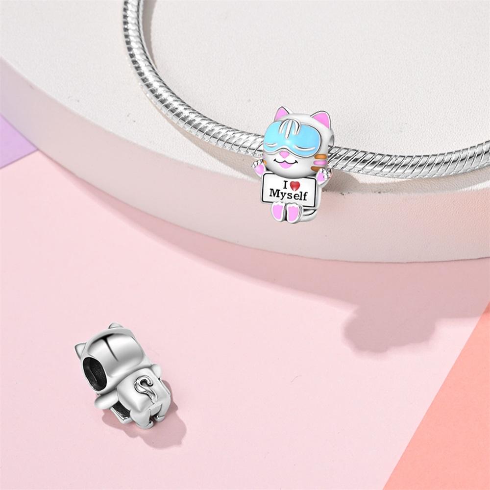 Original Charms Kupfer Tier Katze Perlen Passend für Armband Damen Schmuckherstellung DIY Geschenk
