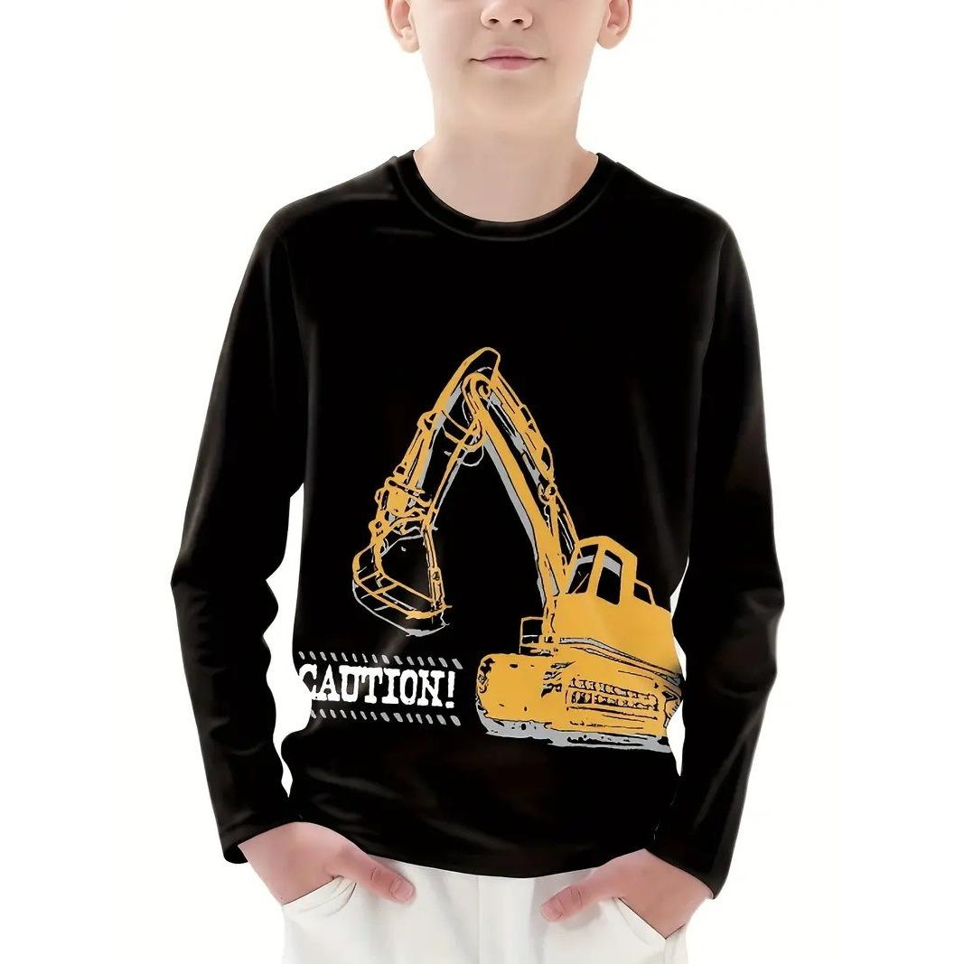 

Spring and Autumn Round Neck 3D Vehicles Printed Top Fashionable Casual Long Sleeved Children s Boy T-shirts 100