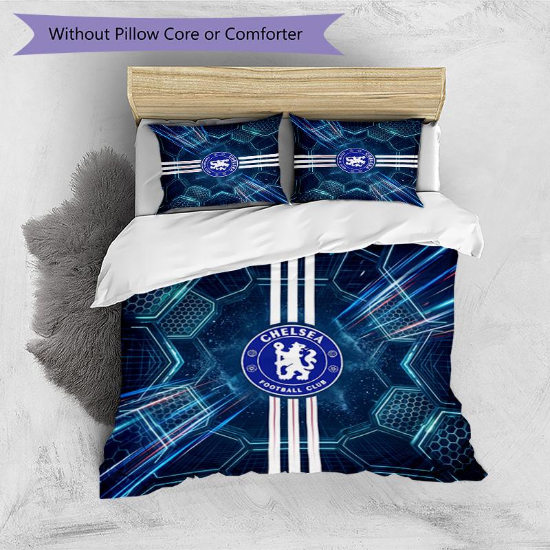 Set Lenzuola 3 Pezzi Stampato Chelsea FC Morbido Delicato sulla Pelle Lavabile Copripiumino e Federe Set Tutte le Stagioni Camera da Letto