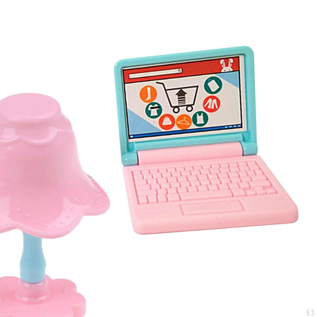 1 balíček Miniaturní počítačová stolní lampa na scénu s domečkem pro panenky, skládací simulační notebook