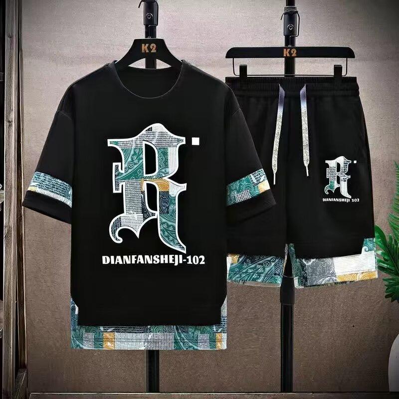 

2025 Летние мужские комплекты Корейская мода Комплект из двух частей Спортивный костюм Мужская трендовая мужская одежда Комплект джоггеров Футболка + шорты Комплект одежды для мужчин XS
