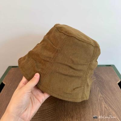 2025 New Corduroy Pleated Fisherman Hat Children's Autumn Retro Versatile Bucket Hat Plain Face Washbasin Hat