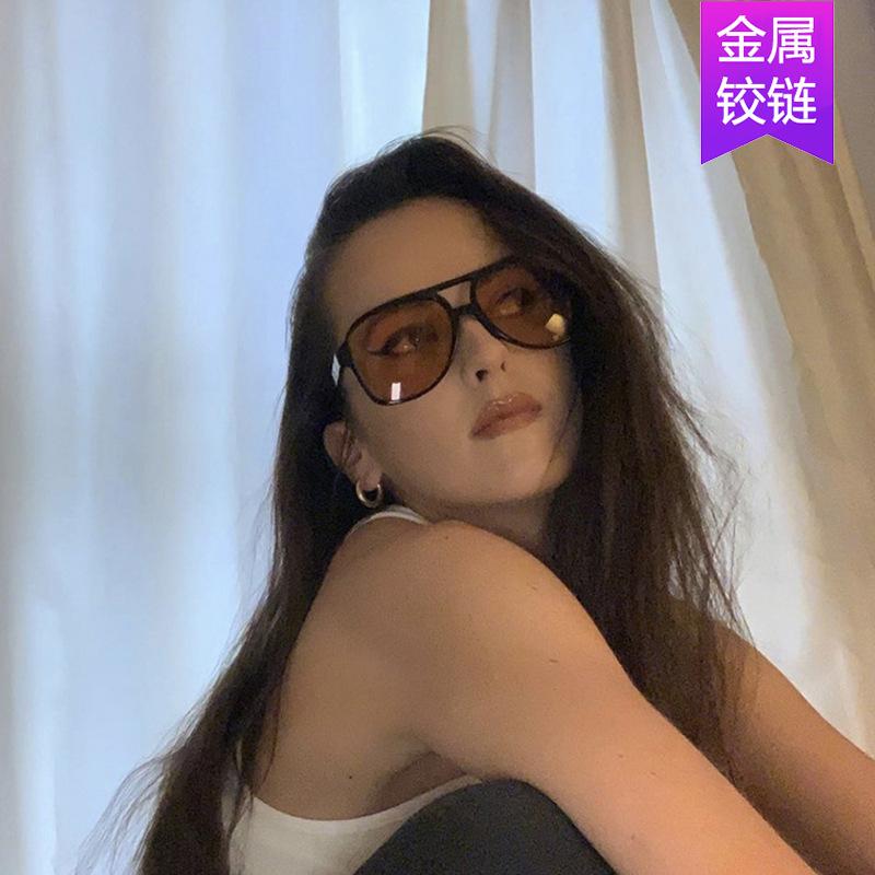 Cross-border European and American retro double beam sunglasses 2022 new trendy ins personalized big frame Internet celebrities same toad sunglasses