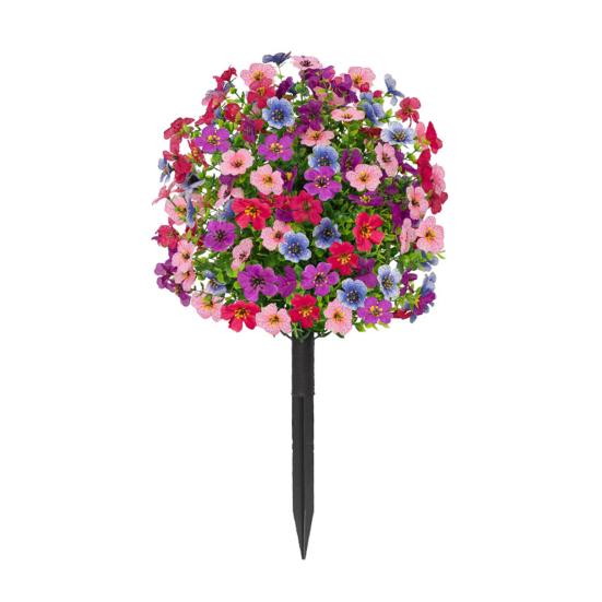 Artificial Violet Topiary Ball UV Resistant Violet Blooms Fake Evergreen Plants Flowers Brush with Ground Spike for Outdoor Indoor Garden Decor