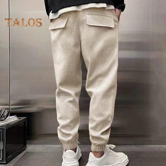 Men Pants Ankle-banded Side Pockets Drawstring Elastic Waist Loose Solid Color Gym Traning Jogging Sweatpants Long Trousersrk.