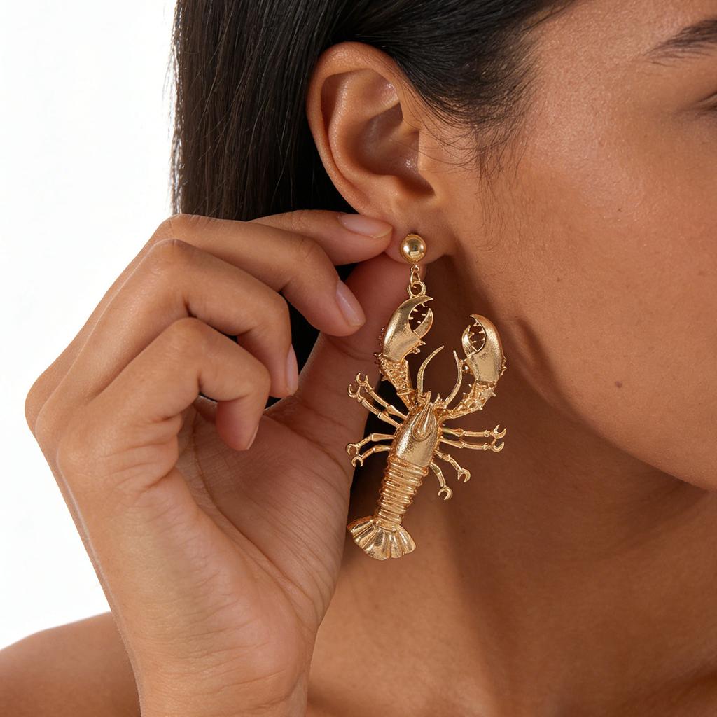Lobster Pendant Earrings Metal Beach Ocean Vacation Style Women's Fashionable Earrings