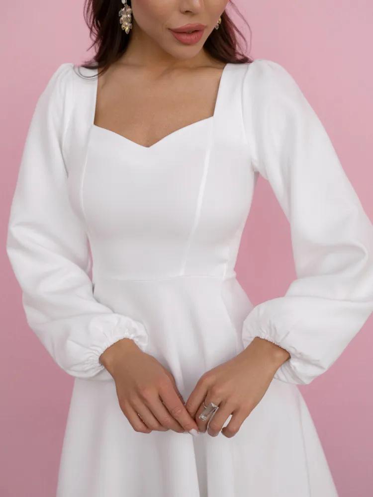 Fashionable Casual Solid Color Long-sleeved Puff Sleeve Dress For Women