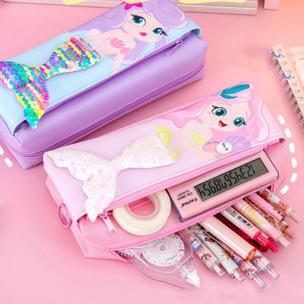Mermaid 3D Fish Tail Pencil Case Double-layer Stationery Storage Box School Office