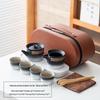 Elegant Portable Ceramic Tea Set with Wooden Tray: 1 Teapot & 4 Cups for Outdoor Adventures