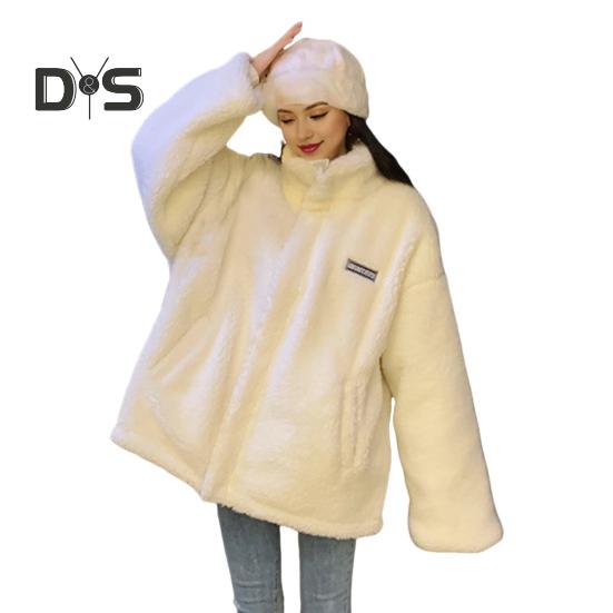 

Женское зимнее пальто из толстого флиса с воротником-стойкой и защитой шеи, застегивающийся на молнию кардиган с длинными рукавами, утепленная верхняя одежда для школы и улицы 2XL белый