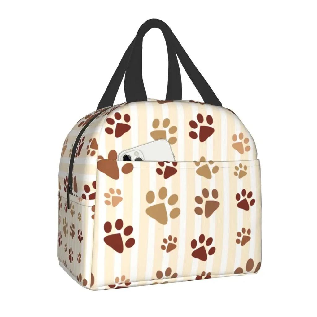 Pet Paw Pattern Animal Imprint Insulated Lunch Bag for School Office Dog Footprint Gift Picnic Thermal Cooler Lunch Box Women