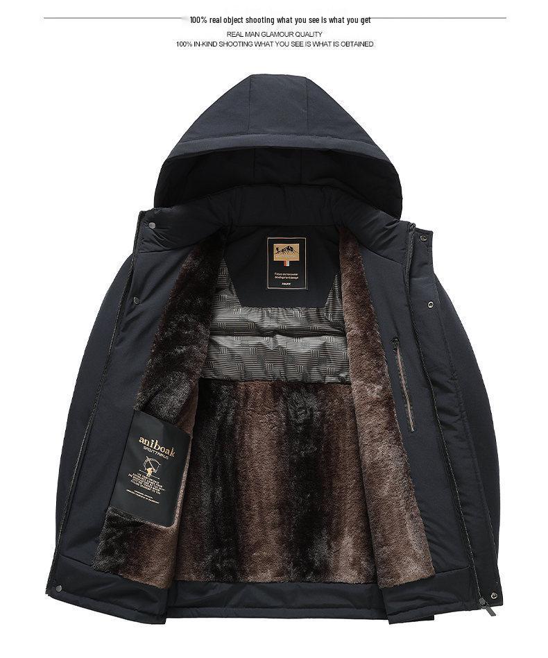 Winter-Baumwolljacke in Übergröße für Väter mit abnehmbarer warmer Kapuze für Männer mittleren Alters und ältere Männer.
