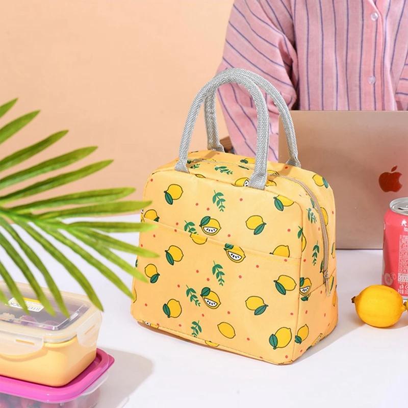

Коробка-холодильник с лимонным принтом, портативная изолированная холщовая сумка для обеда из алюминиевой фольги, термосумка для еды, пикника, обеда для женщин и детей