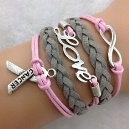 

Плетеный многослойный браслет с подвесками Infinity Wish Love, посвященный раку груди