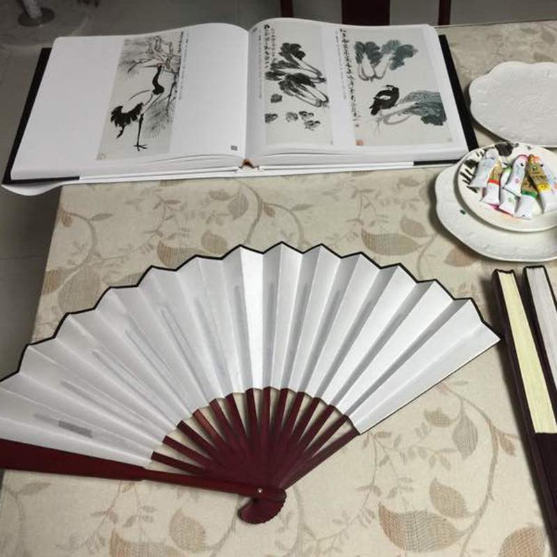 Silk Cloth Chinese Folding Fan 10.6/13 Inches Solid Color Bamboo Antiquity Blank Fan for Calligraphy Painting Writing Home Decor