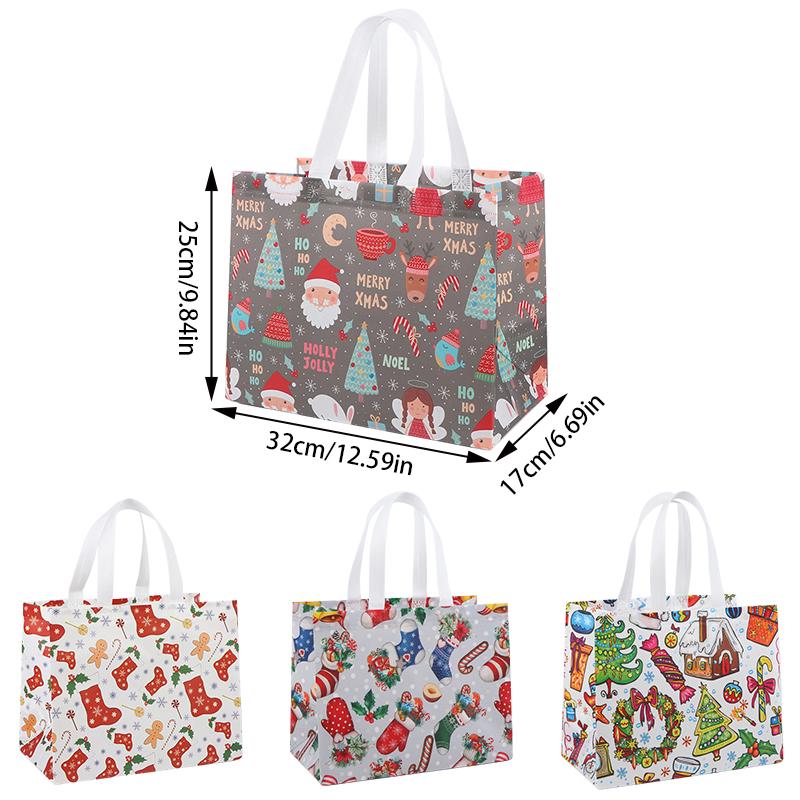 1pcs Christmas Tote Bags with Handles Xmas Non-Woven Gifts Bags Santa Snowman Treat Bags Party Decorations