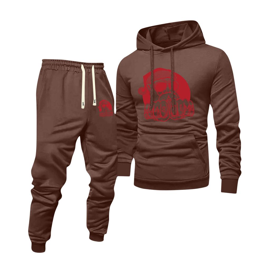 Men's Printed Hooded Sweatshirt And Sweatpants Casual Sports Suit