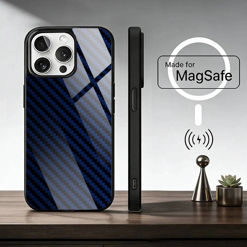 C-Carbon Fiber Pattern Painting   Phone Case For iPhone17,16,15,14,13,12,11 Plus,Pro Magnetic with Magsafe Wireless Charging