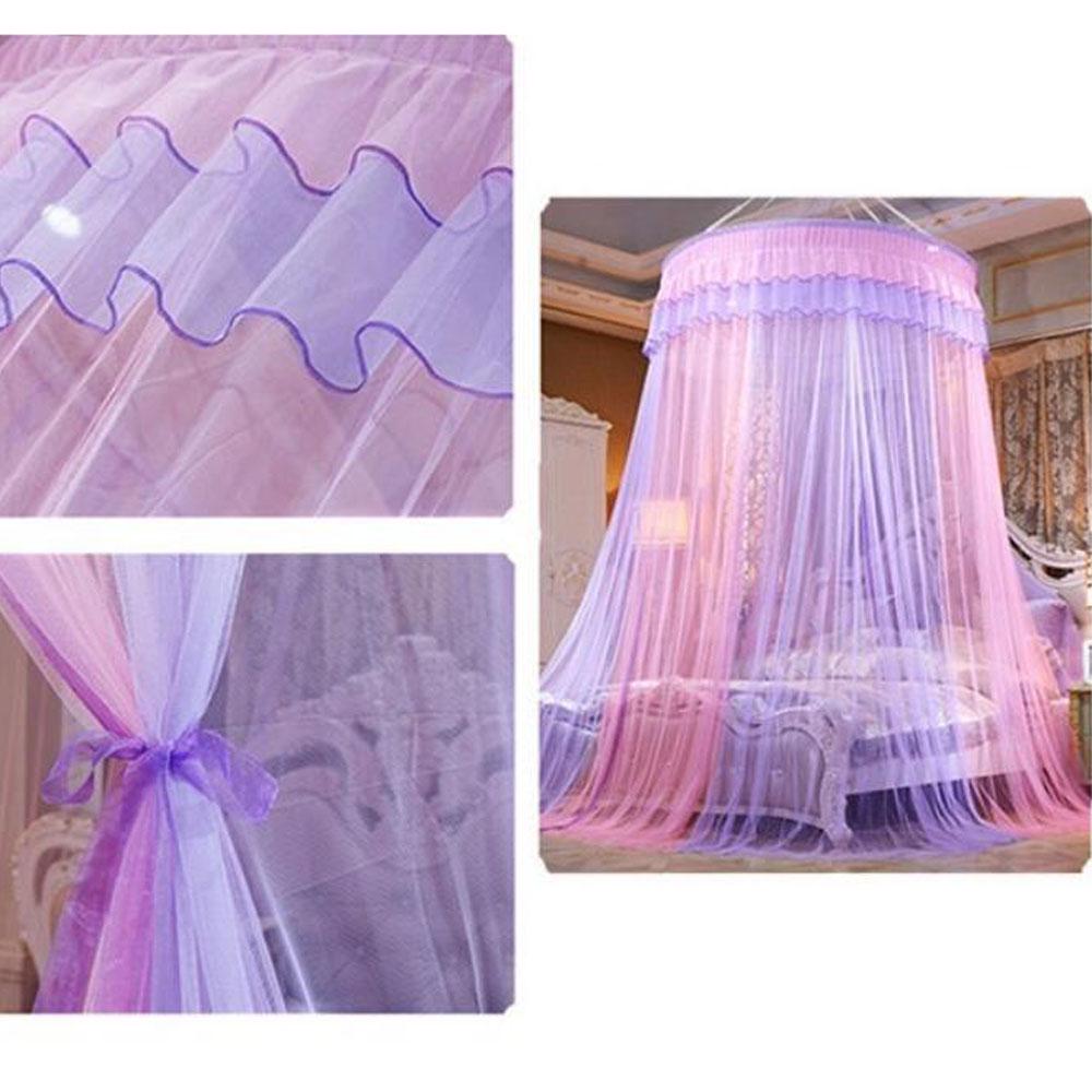 Elegant Blonder Seng Baldakin Myggnett Dome Hengende Blonder Insektsnett Kryptering Heving Tak Princess Dome Court