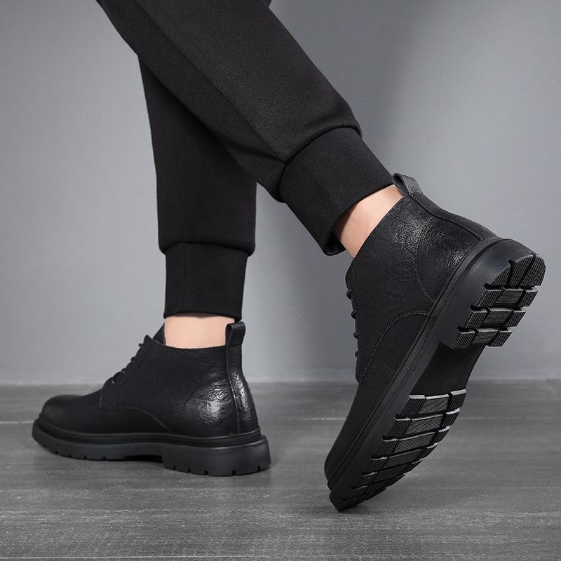 Ghete Martin de Bărbați Stil Britanic din Piele Mid-Cut - Piele Suede Naturală Mată pentru Toamnă/Iarnă