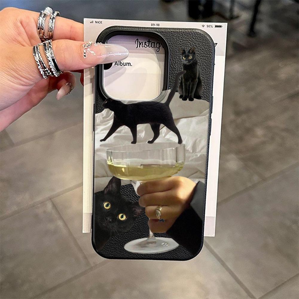 Cat Wine Glass Phone Case For Iphone 17 16 Pro Max 12 13 Plus 15 11 14 17E 16E Transparent Premium Flexible Cover