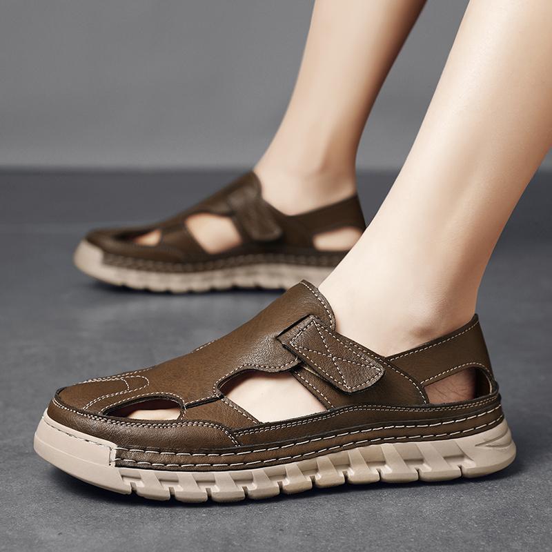 Fashion Men Leather Sandals Comfortable Outdoor Handmade Hollow Out Casual Loafers Summer Beach Walking Male Sneakers Men Beach Sandals