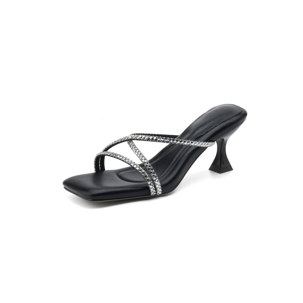 Krazing Pot Mules Microfiber Peep Toe Stiletto Thin High Heels Summer Shoes Size 44 Size 43 Crystal Women Sandals