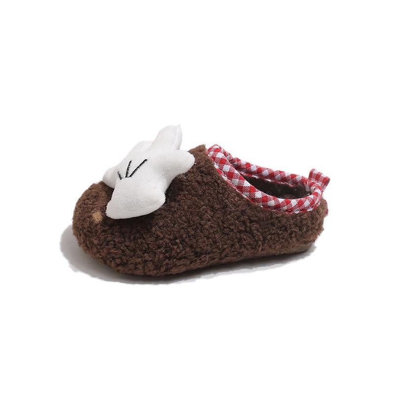 Children's Slip-on Winter Fleece Shoes, Style AB, Doll & Leopard Print, Non-slip Warm Half Slippers, Furry Cotton Design.
