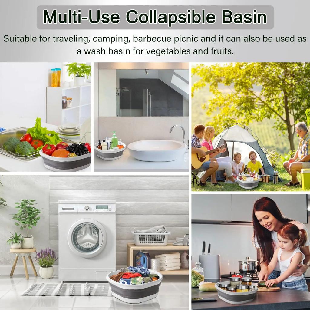 3pcs Foldable Tub Laundry Basket–Space-Saving Storage Container for Dishwashing,Fruit Washing,Camping, Laundry,Hiking & Home Use